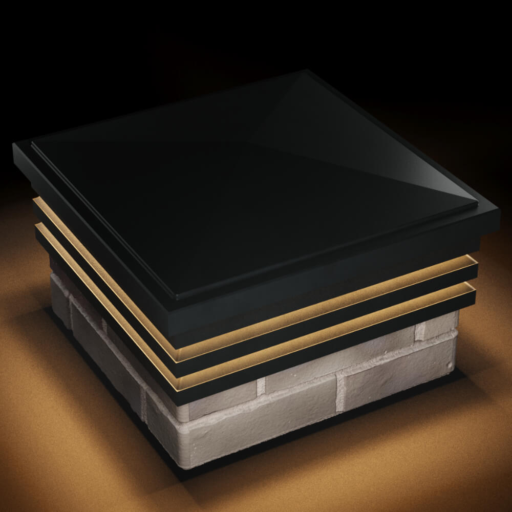 Колпак Zking Бона ХайТек Черный на столб 1.5х1.5 кирпича (385х385мм) с подсветкой в Кирово-Чепецке фото