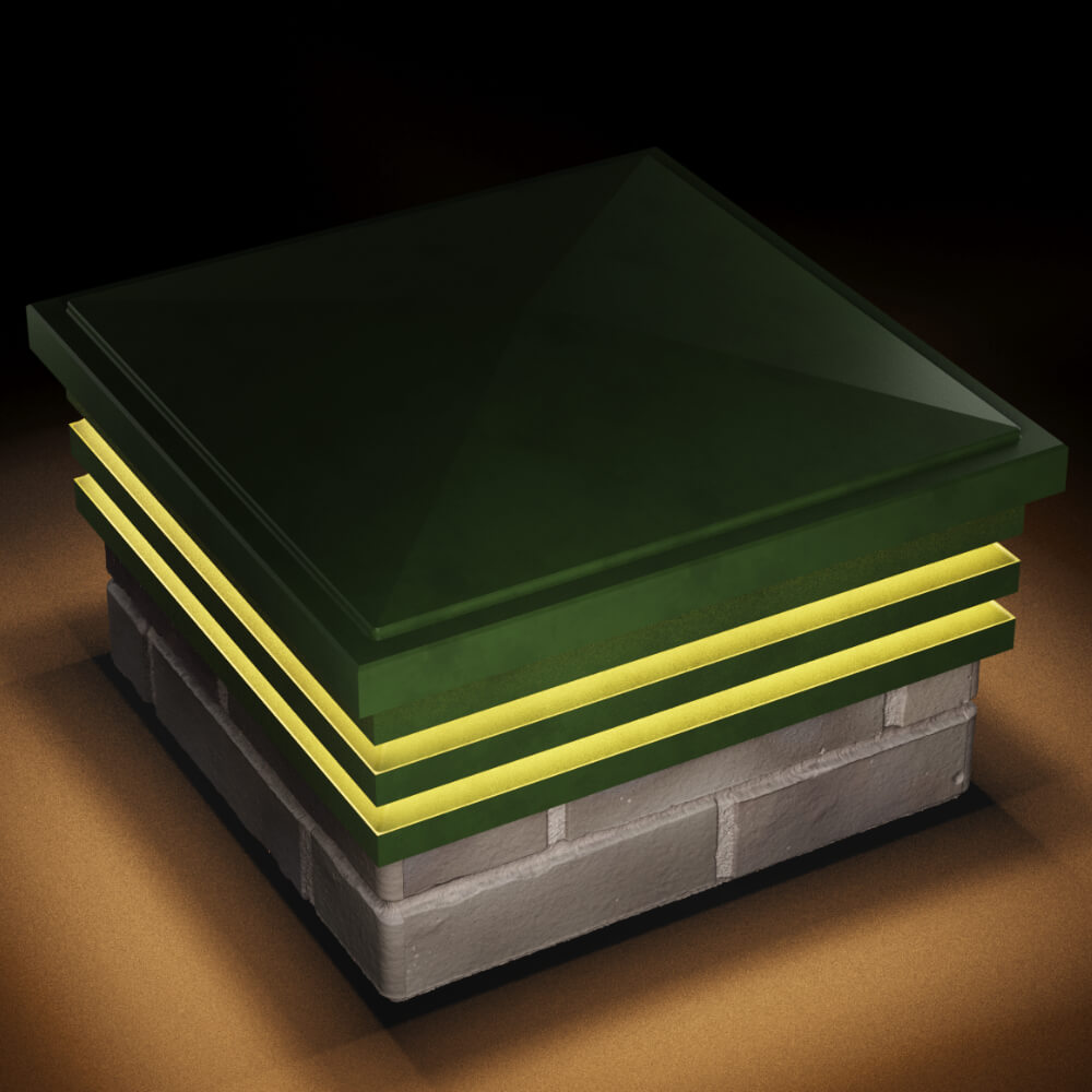 Колпак Zking Бона ХайТек Зеленый на столб 1.5х1.5 кирпича (385х385мм) с подсветкой в Кирово-Чепецке фото