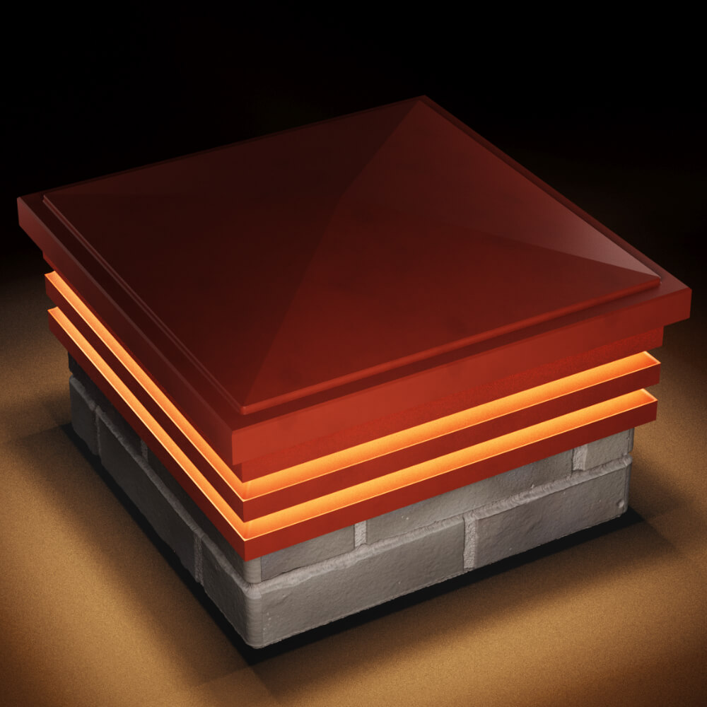 Колпак Zking Бона ХайТек Красный на столб 1.5х1.5 кирпича (385х385мм) с подсветкой в Кирово-Чепецке фото