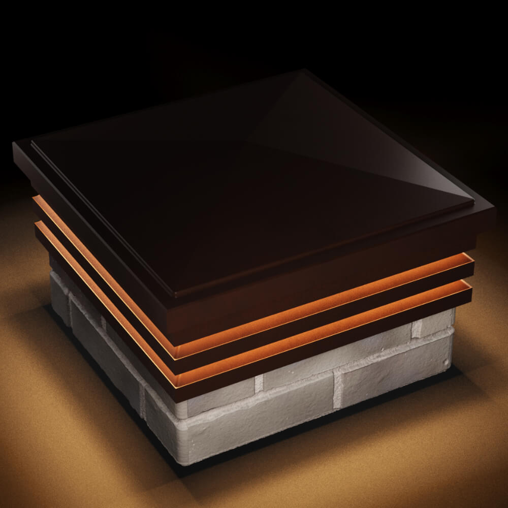 Колпак Zking Бона ХайТек Коричневый на столб 1.5х1.5 кирпича (385х385мм) с подсветкой в Кирово-Чепецке фото