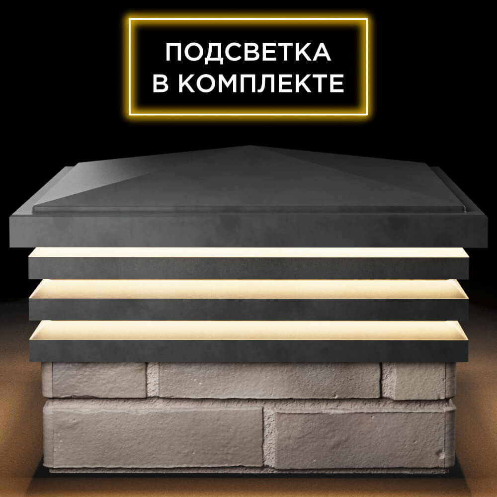Колпак Zking Бона ХайТек Серый на столб 1.5х1.5 кирпича (385х385мм) с подсветкой Кирово-Чепецк фото